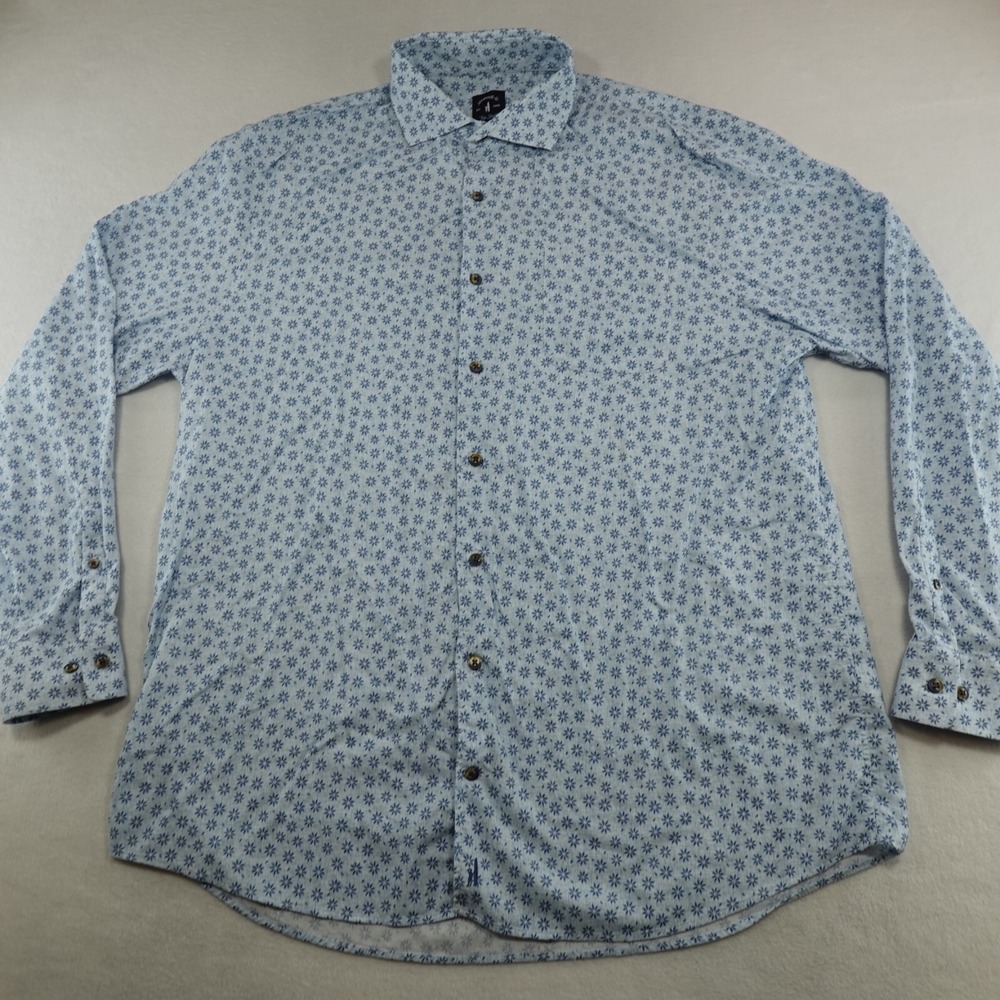 Johnnie O Top Shelf Men XL Gulf Blue Montage Floral AOP Golf Stretch Long Sleeve